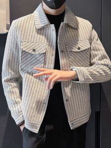 Áo Khoác Len Kẻ Caro Nam Thường Ngày Thu Đông Dáng Ôm Cổ Bẻ Trẻ Trung Thời Trang Dài Tay Nút Cài Áo Khoác Ngoài