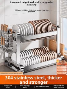 BW | Kitchen Storage Rack 304 Stainless Steel Dish Drainer Multi-Function Bowl Plate Utensil Organizer Nordic Style Countertop Shelf