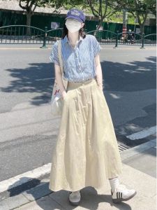 Stripes Short Sleeve Shirt Top Matching Skirt Two-piece Set Fancy Womens Clothing 2024 Summer Wear Set