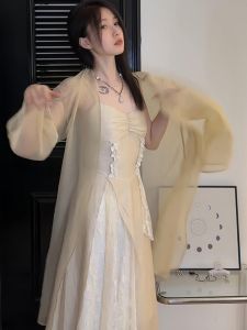 chaqi | Đầm Giảm Eo Phong Cách Pháp Cổ Điển kèm Áo Ngực và Áo Khoác Mỏng