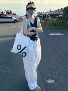 Quần Ống Rộng Cạp Cao Màu Trắng Cho Nữ Mùa Hè 2025 Quần Dài Ống Đứng Rộng Rãi Phong Cách Pháp Quần Dài Thường Ngày Bằng Vải Lanh