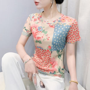 Rehin thời trang mới mùa hè mẫu hình độc đáo ngắn tay in họa tiết áo thun ôm vừa cổ tròn S-3XL nữ