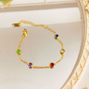 BESFOME Fashion 5 colors titanium steel colorful zircon bracelet exquisite thin chain 18K gold bracelet jewelry gifts accessories for women girls