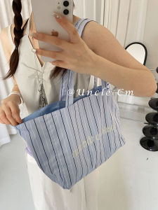 Casual Korean Style Striped Tote Bag Large Capacity Canvas Shoulder Bag for Commuting And Traveling Youth Macaron Style Soft Bag