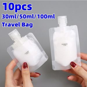 10pcs 30ml/50ml/100ml Travel Bag Fluid Makeup Pouch for Toiletry Lotion Shampoo Squeeze Pouch