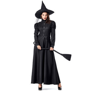 Adult Women Dress All Black Classic Halloween Costume for Kids Girl Pretend Play Stage Play Parent Child Clothing Witch Cosplay Costume Set Girls Dress Maxi Girls Hat Birthday Party Photoshoot Costume Set
