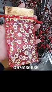 Túi muối lộc đỏ vỏ túi thơm túi vải dây rút đựng muối lộc vòng dâu hạt cafe treo xe