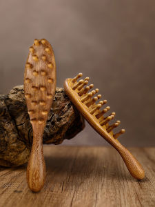 Gold Thread Sandalwood Comb Handle Massage Comb Toothed Comb Full Body Head Massage Comb Meridian Comb Scalp Meridian Comb Smooth Hair