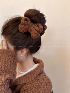 Sweet Double Butterfly Knot Hair Clip Autumn Winter Woolen High End Sensation Womens Back of Head Fashionable Hair Accessories