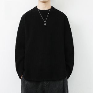 ROMON | Romon Mens Thickened Winter Knitwear Round Neck Sweater Fashionable Casual Long Sleeve Loose Fit PU Material For New Year