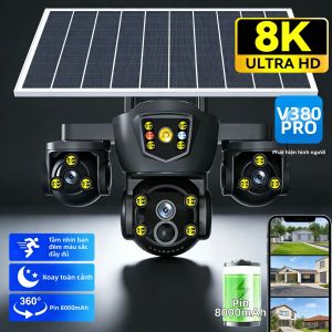 Camera An Ninh Năng Lượng Mặt Trời Ba Màn Hình V380 Pro Camera IP CCTV Ngoài Trời Sử Dụng Pin WiFi Zoom Kỹ Thuật Số 5MP Màu Đen