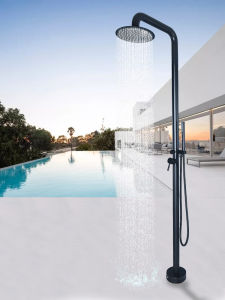 Bello Outdoor Stainless Steel Shower Column Villa Swimming Pool Bathing Beachside Floor Standing Spray Set round Double Spout