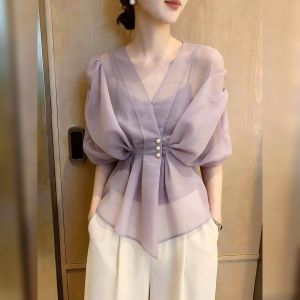 KUNAILIN | Leisure Light Luxury Purple Top Short Sleeves