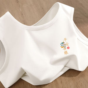 Áo Ba Lỗ Không Tay Cotton Nguyên Chất Mùa Hè Cho Nam Áo Khoác Ngoài Thường Ngày Thoáng Khí in Họa Tiết Thời Trang