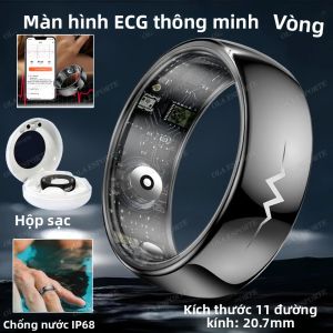 Nhẫn Thông Minh Theo Dõi Điện Tâm Đồ Nhịp Tim & Sức Khỏe Giấc Ngủ Chống Nước 3ATM Dành Cho Nam & Nữ Với Chức Năng Điều Khiển Từ Xa Và Đo Nhiệt Độ Cơ Thể