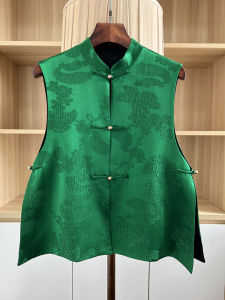 Elegant Green Silk Tunic Top Womens Fashion Spring 2024 Embroidered National Style Chinese New Design Commute Cotton Polyester Filling