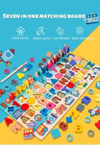 Montessori 10 in 1 multifunction wooden fruit animal fishing game wooden toys kids educational 2 to 6 montessori educational toys for toddlers educational toys for babies