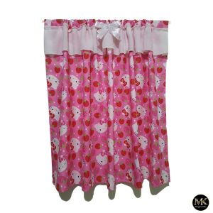 Gorden Kitchen Set Kolong Meja Dapur Shabby  Motif Karakter HK Warna Pink Model Rumbai & Poni variasi Aksen Pita
