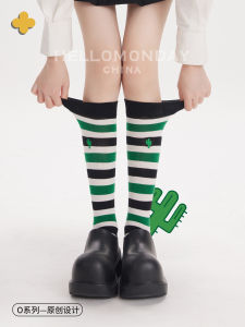 Spring Autumn High Tube Socks Womens Studio Green Stripe Leg Socks Autumn Winter Thickened High Tube Socks Breathable Moisture Wicking