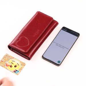 BANYANU Elegant Ladies Phone Long Purse Travel Coin Card Holder Bag Red Black Cow Genuine Leather Wallet for Women Fashion Mother Birthday Gift