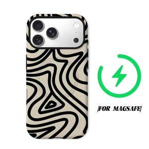 Beige Abstract Black Wavy Line Phone Case for iPhone 18 17 16 15 14 13 12 11 Air Pro Max Plus Double-layer Cover