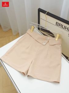 Quần short nữ CARDINA chất liệu tuyết mưa cạp cao cách điệu kiểu dáng thanh lịch trẻ trung 4QSA01