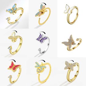 แหวนหมุนคลายเครียดรูปผีเสื้อ ผึ้ง แมลงปอ สไตล์หรูหราสำหรับผู้หญิง เครื่องประดับลดความเครียด แหวนแต่งงานสำหรับสุภาพสตรี