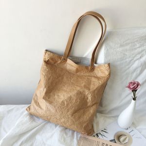 Paper Leather Large Shoulder Bag Tide Japanese Style Original Canvas Handbag Retro Kraft Waterproof Tote Bag DuPont Paper Bag