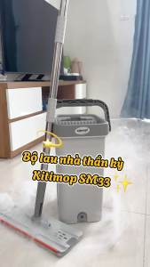 Bộ lau nhà tự vắt KITIMOP SM33 PRO thùng 2 ngăn giặt vắt bàn lau 33cm kèm 3 bông lau