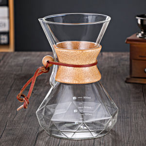 Diamond Shaped Wood Chip Glass Coffee Pot Hand Brew Coffee Filter Cup Sharing Jug Drip Pot with Scale Filter American Style