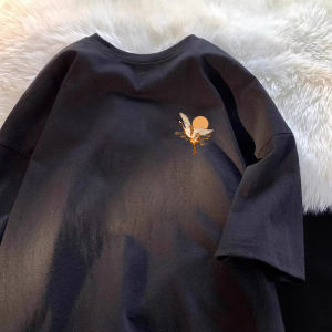 Áo Thun Tay Ngắn in Hình Hạc Trung Quốc Phong Cách Mới Cho Nam Mùa Hè Rộng Rãi Thoải Mái Đa Năng Cho Cặp Đôi