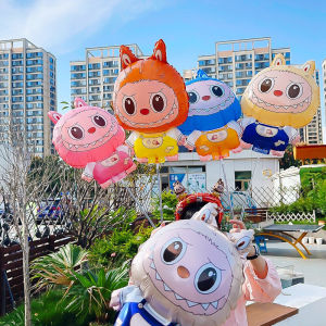 10Pcs/5Pcs Labubu Holding Balloons Cartoon Birthday Decorations Balloon Cartoon Party Decoratio Cute Cartoon Anime Balloon Doll Large Foil Balloon