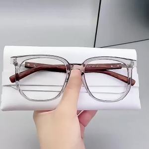 Kính Đọc Sách Khung Kim Loại Vân Gỗ Trung Tính Dành Cho Nam Và Nữ - Chỉnh Sửa Cận Thị 0-1.5-2.5-3.5 Kính Mắt Hình Bầu Dục Trong Suốt