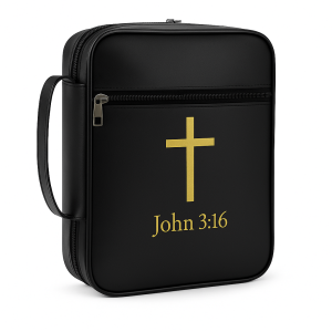 Black Leather Bible Cover with Handle & Zipper Pocket Large Capacity Christian Book Bag Organizer Church Travel Gift
