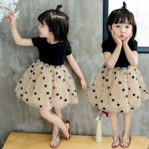 Disney | Summer Toddler Girl Dress Casual Birthday Party Star Shaggy Dress for 2-6Y Kids Princess Star Pattern Tulle Tutu Dress