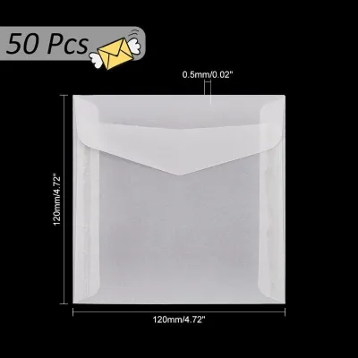 50pcs Glassine Envelopes 4.7x4.7 White Translucent Paper Envelopes Vellum Square Clear Envelopes for Weddings Invitations