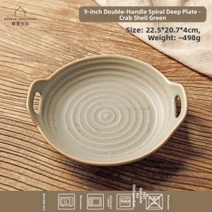 MODERN SWEETHOME | Underglaze Color Flambe Ear Handles Steak Dinner Plate