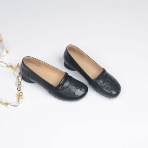 Leather Soft Round Toe Low Heel Gray Shoes