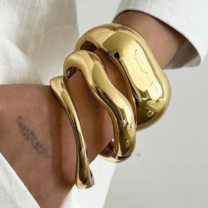 Ingemark 3 Styles Hip Hop Chunky Metal Spring Bangles for Women Men Punk Irregular Open Arm Bracelets Daily Jewelry Steampunk