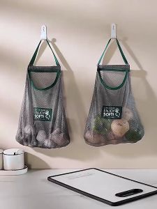 Elite Kitchen - Reusable Hanging Vegetable Onion Fruit Polyester Totes Mesh Bag Portable Grocery Shopping Storage Bag Hanging Onion Garlic Organizer Net Fruit Vegetable Storage Bag Kitchen Basket