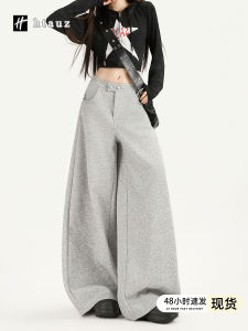 Gray Wide Leg Casual Pants Womens Spring Autumn High Waist Loose Slimming Drapey Knife Edge Sports Sweatpants