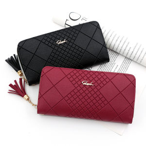 JIFANPAUL | Simple Checkered PU Long Wallet with Zipper and Multiple Card Slots