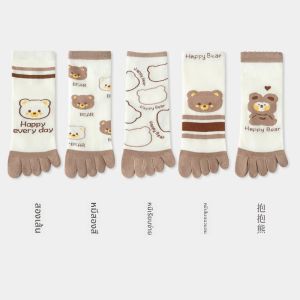 MiiOW | ถุงเท้ากีฬาลายการ์ตูน MiiOW สำหรับผู้หญิง ป้องกันกลิ่น แบ่งนิ้ว 5 นิ้ว ถุงเท้ากันแบคทีเรีย ทรงกลาง ปกติ