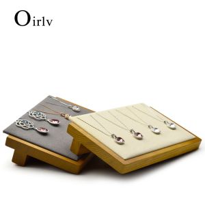 Oirlv Wooden Jewelry Display Stand Set Ring Earrings Storage Holder Bracelet Necklace Organizer Tray