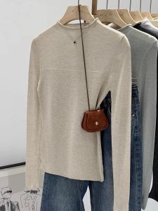Slim Fit round Neck Knitted Top Womens Roll Edge Long Sleeve French Style Pure Desire Inner Wear Autumn 2025 Commute Fashion