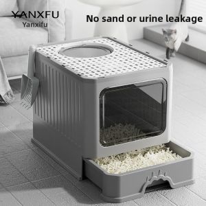 YANXIAOFU | Hộp Cát Vệ Sinh Kín Kiểm Soát Mùi Hai Lớp Chống Bắn Rải