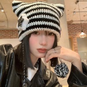Mới Mũ Len Beanie Đính Tai Mèo Phong Cách harajuku Nhật Bản Dễ Thương y2k