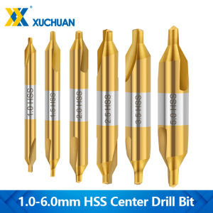 1/6/7pcs HSS Center Drill Bit Titanium Coated 1.0-6.0mm Countersinks Angle Bit Metal Centering Dril Bit For Lathe Metalworking