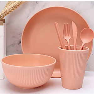 21/7Pcs Wheat Straw Dinnerware Set Unbreakable Tableware Reusable Bowl Plate Cup Set for Home Camping Picnic