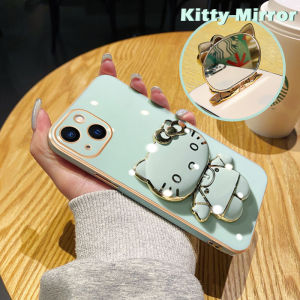 CHENYYKA Casing Ponsel untuk VIVO V29 5G X90 Pro V23E 5G Y75 V23 5G S12 5G V21 5G V21s 5G V25 5G V25E X80 Lite 5G Case Kucing lucu cermin HP lapisan casing ponsel penutup pelindung softcase silikon pembungkus penuh aliran kesing Phone Stands